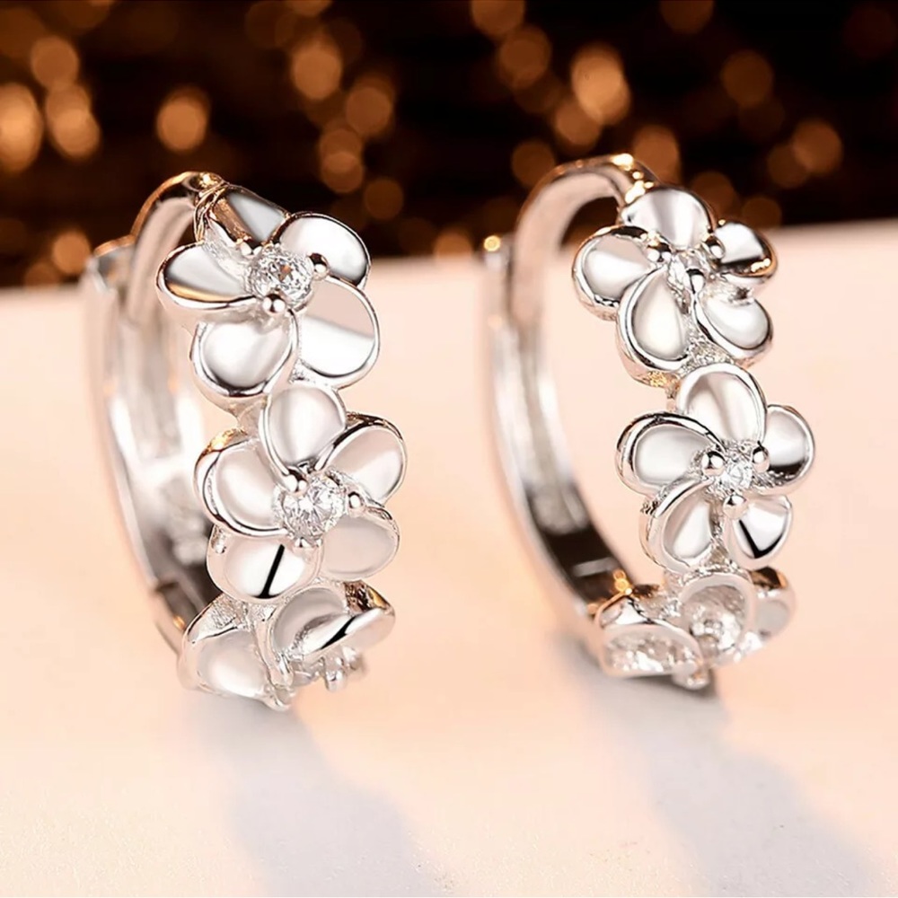 Elegant  Silver Hoop Earrings for Women Cubic Zirconia Jewelry